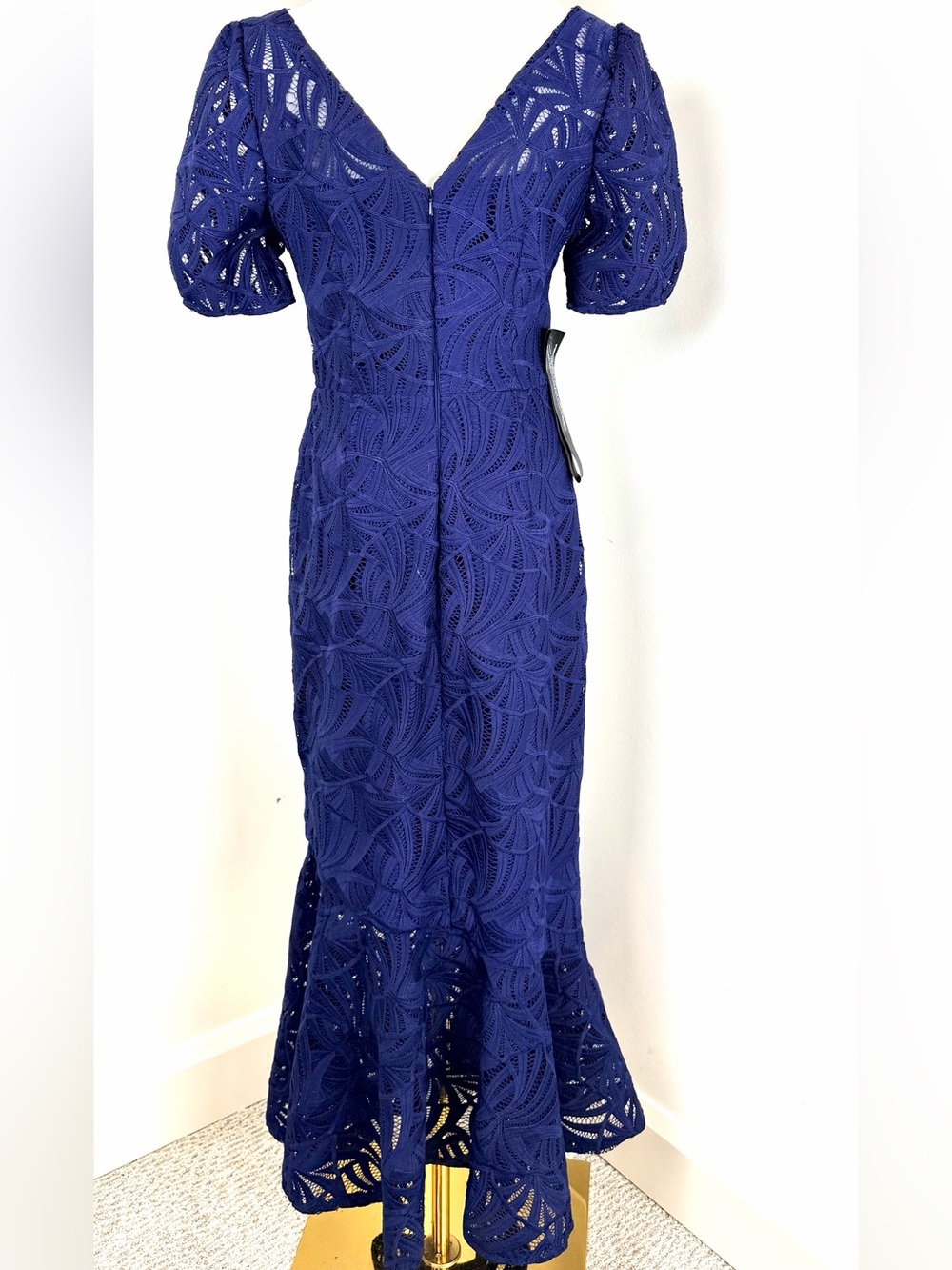 Kay Unger Royal Blue Lace Dress with Puff Sleeves Size 6 NWT Bridal Evening Wear - Picture 4 of 12